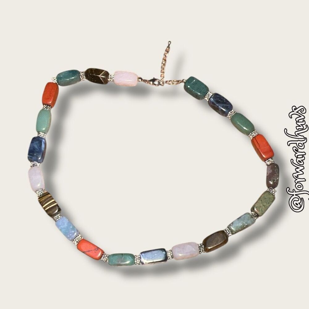 18-Inch Semi-Precious Stone Necklace with Silver-Tone Spacers